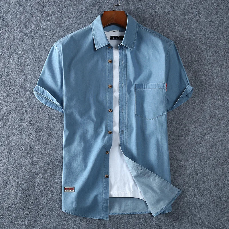 Light Blue Denim Short Sleeve Shirt