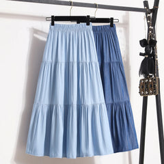 Patchwork Denim A-line Long Skirt