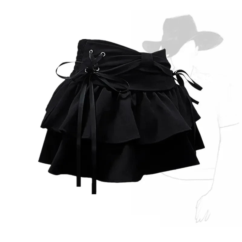 Pleated Denim A-line Skirt