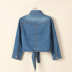 Crop Denim Short Sleeve Shirt