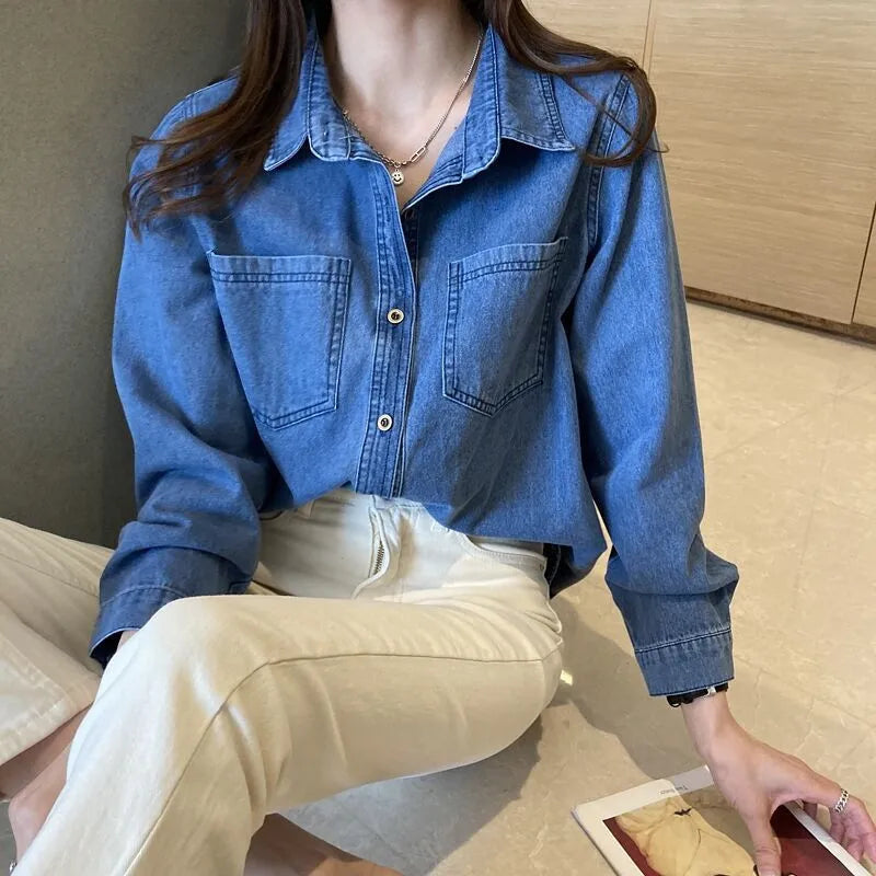 Retro Blue Denim Shirt