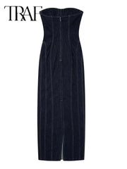 Backless Denim Midi Dress