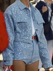 Sequined Denim Jacket Set