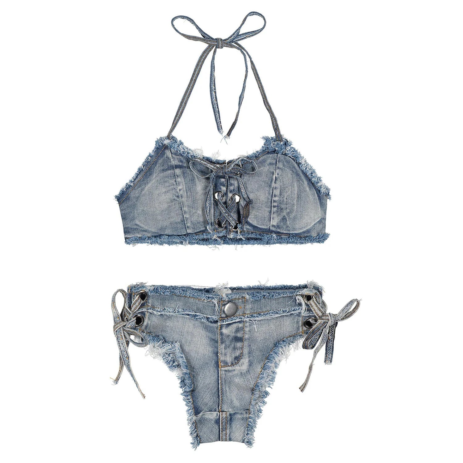 Strap Denim Bikini Set
