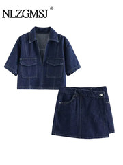 Asymmetric Denim Skirt Set