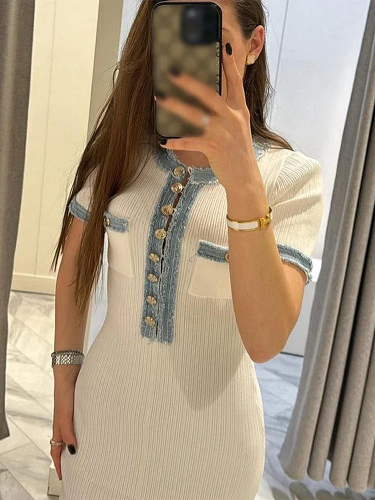 V Neck Denim Bodycon Dress
