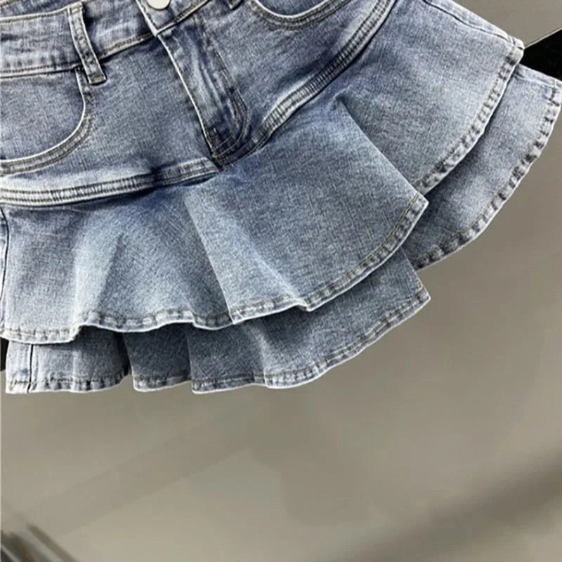Ruffled Denim Mini Skirt