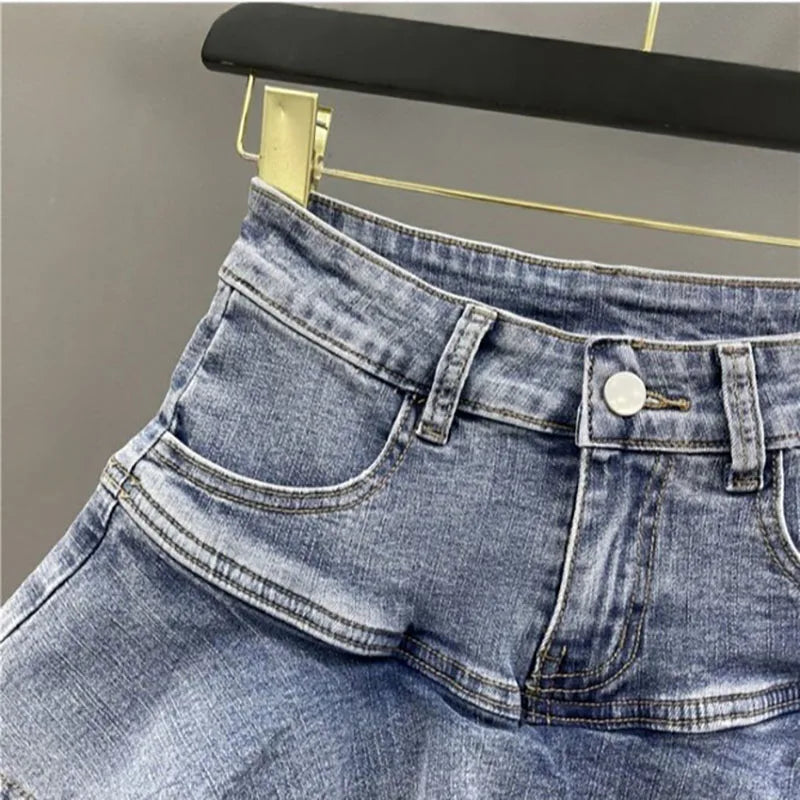Ruffled Denim Mini Skirt