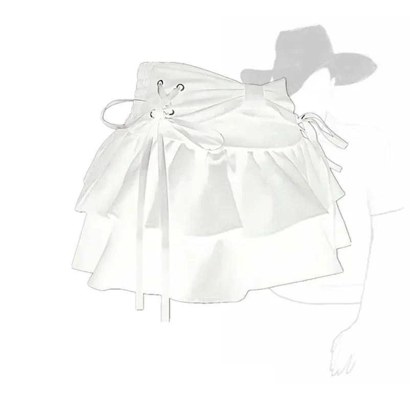Pleated Denim A-line Skirt