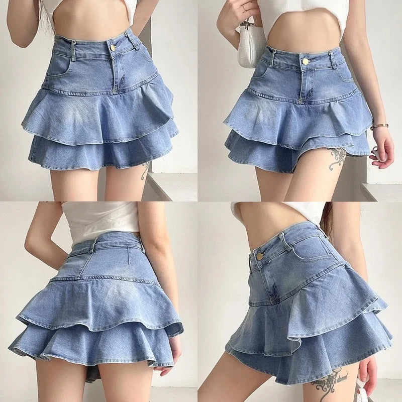 Ruffled Denim Mini Skirt