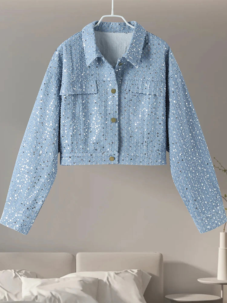 Sequined Denim Jacket Set