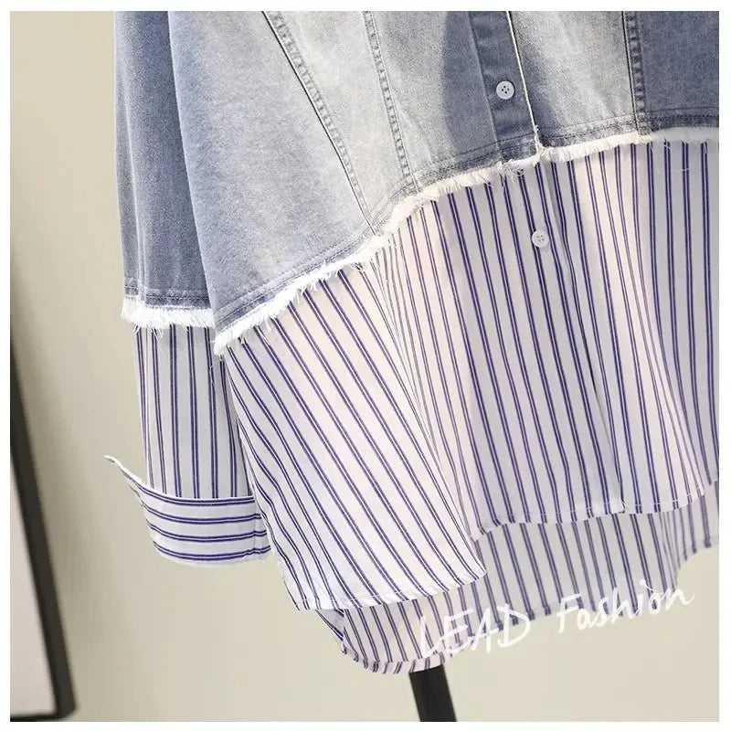 Striped Patchwork Polo Blouse