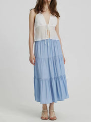 Patchwork Denim A-line Long Skirt