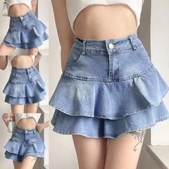 Ruffled Denim Mini Skirt
