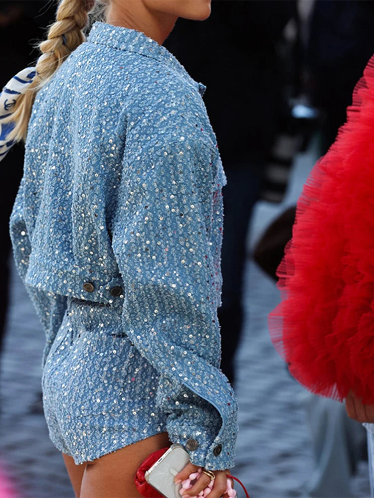 Sequined Denim Jacket Set