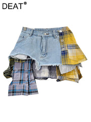 Plaid Patchwork Denim Mini Skirt