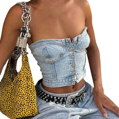 Strapless Denim Crop Top