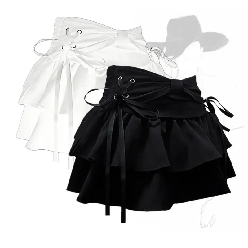 Pleated Denim A-line Skirt