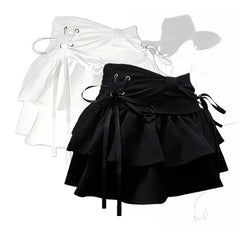 Pleated Denim A-line Skirt