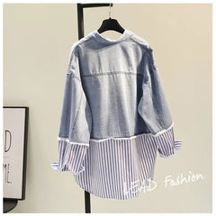 Striped Patchwork Polo Blouse