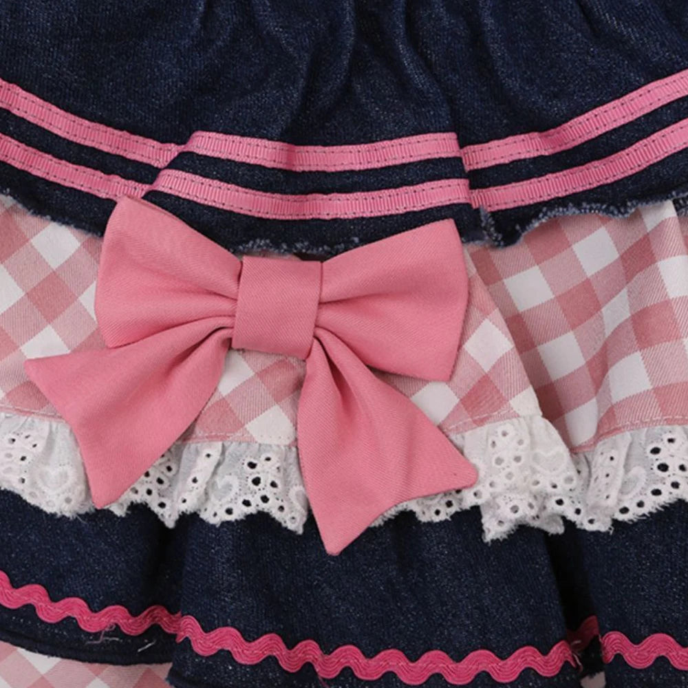 Kawaii Lace Denim Skater Skirt