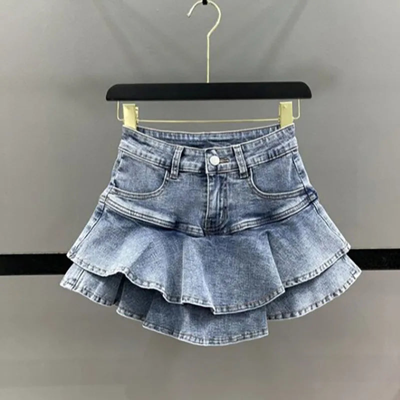 Ruffled Denim Mini Skirt