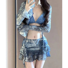 Denim Blue Bikini 4-Piece Set