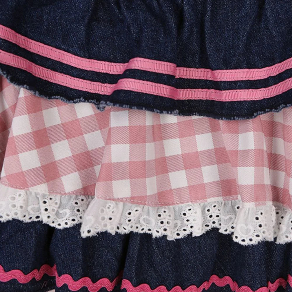 Kawaii Lace Denim Skater Skirt