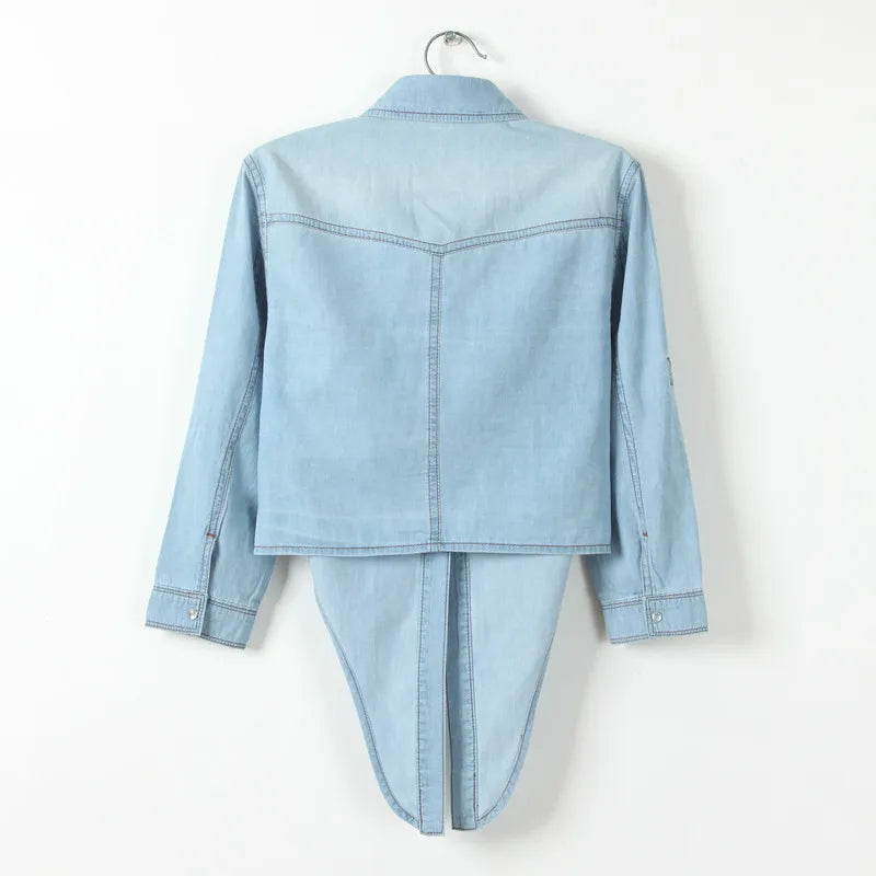 Crop Denim Short Sleeve Shirt