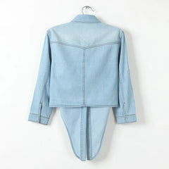 Crop Denim Short Sleeve Shirt