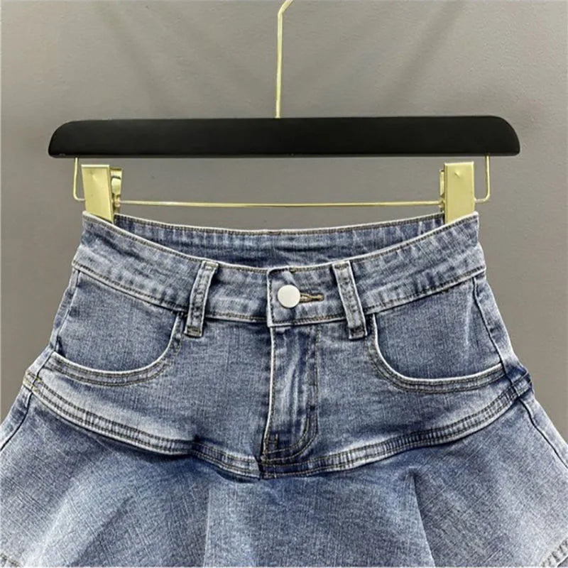 Ruffled Denim Mini Skirt