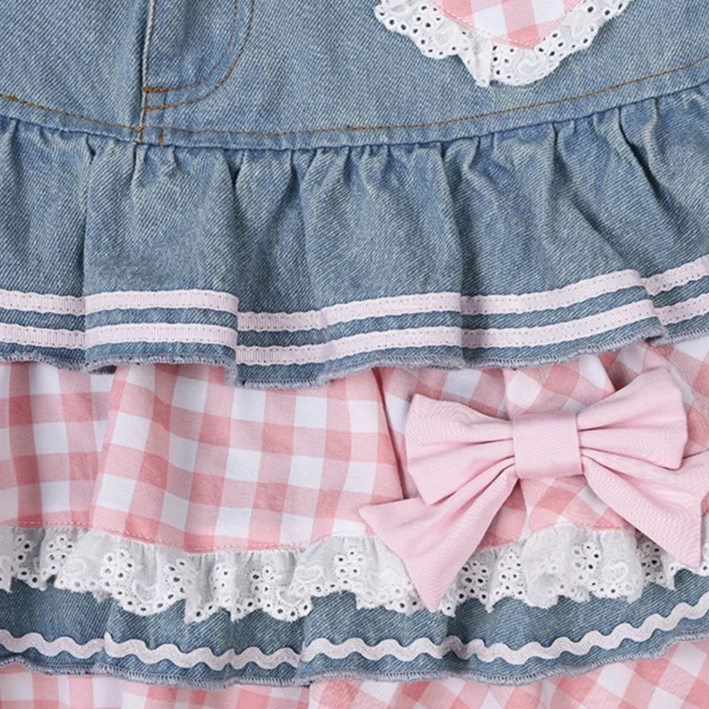 Kawaii Lace Denim Skater Skirt