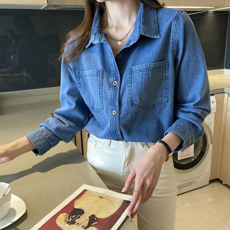 Retro Blue Denim Shirt